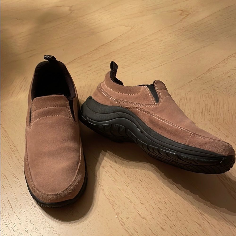 LL Bean Tan Suede "Comfort Mocs" Slip-On Loafer Style #05330 size 8.5